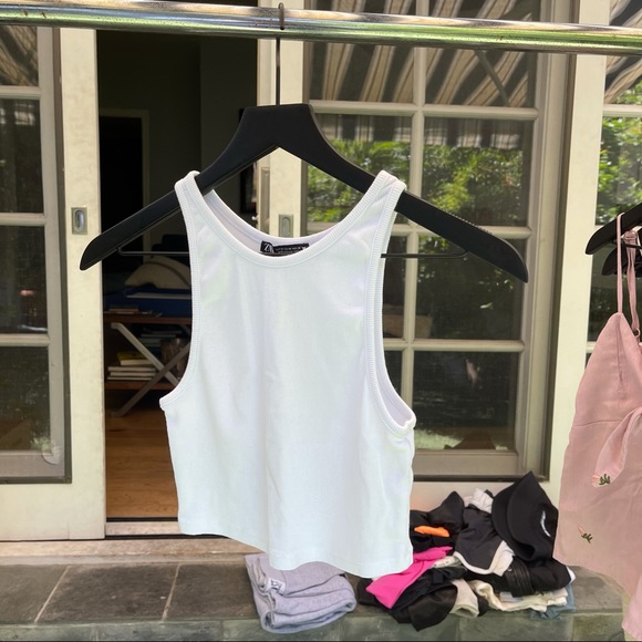 Zara Tops - White Zara Cropped Halter Tank Top
